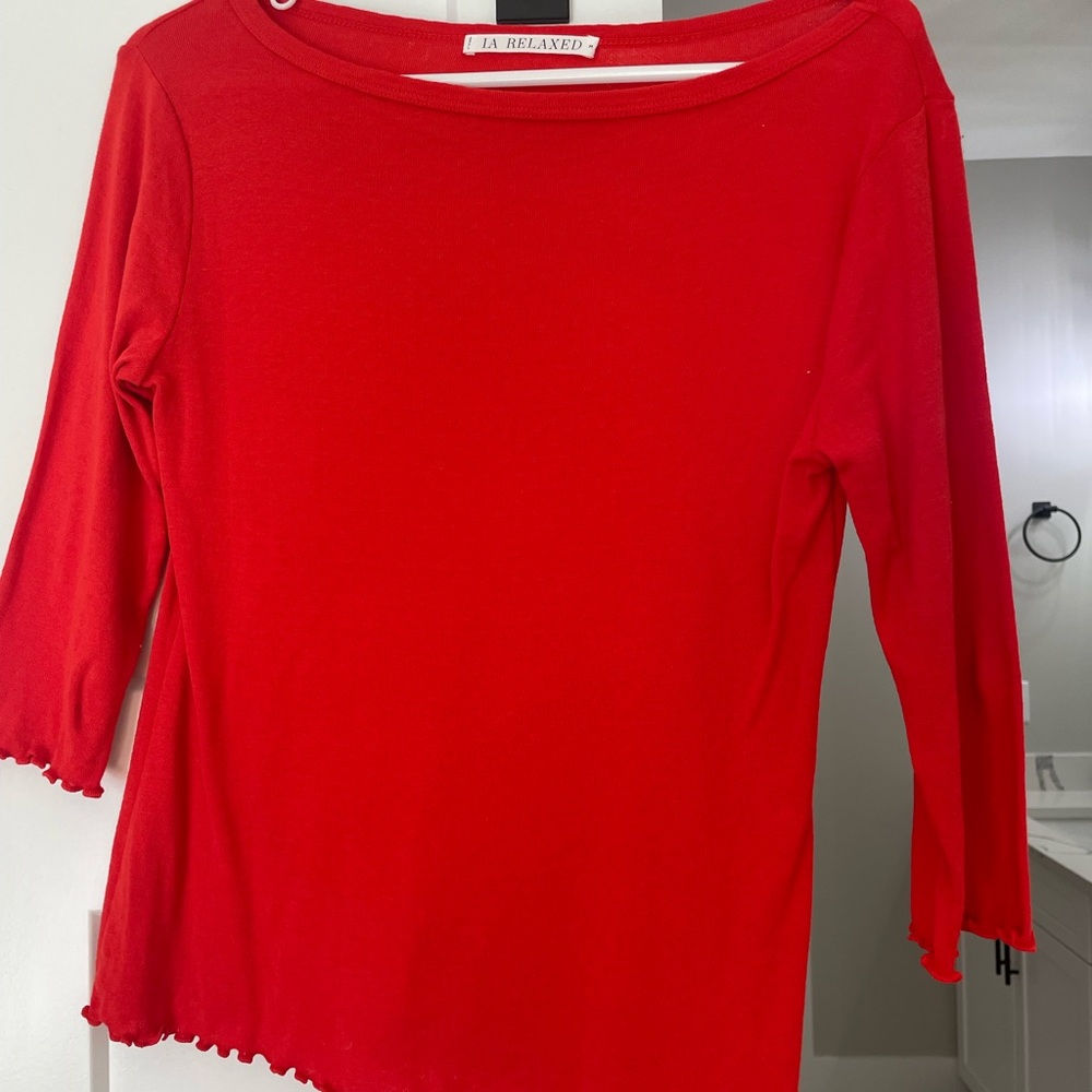 LA Relaxed Pointelle Top - red